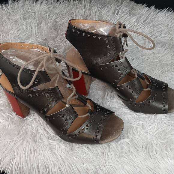 LUCKY BRAND TAFIA LACE UP LASER CUT-OUT STACKED HEELS CUSTOMIZED SIZE 8.5 - Picture 1 of 12